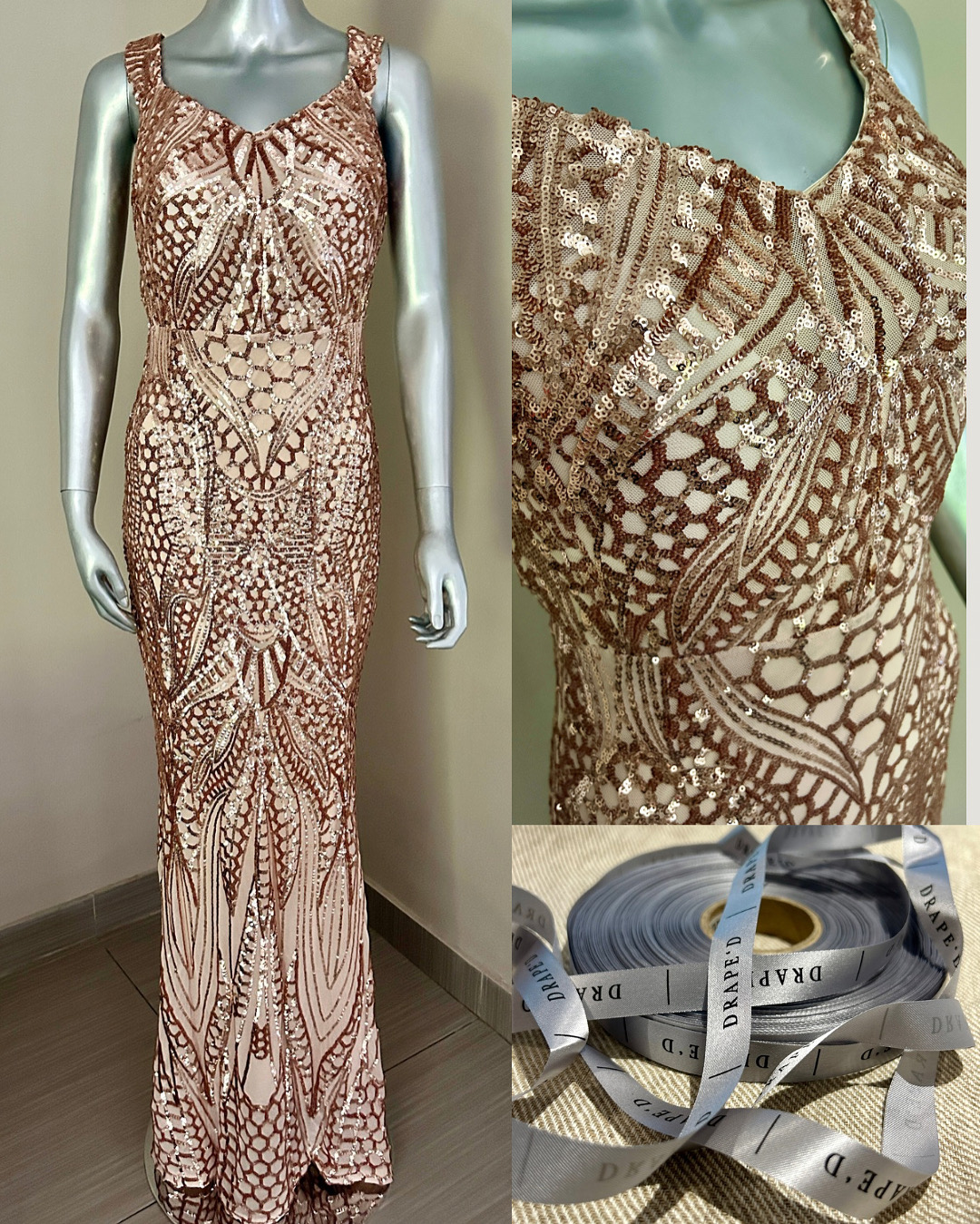 Riley gold dress for hire in Cape Town