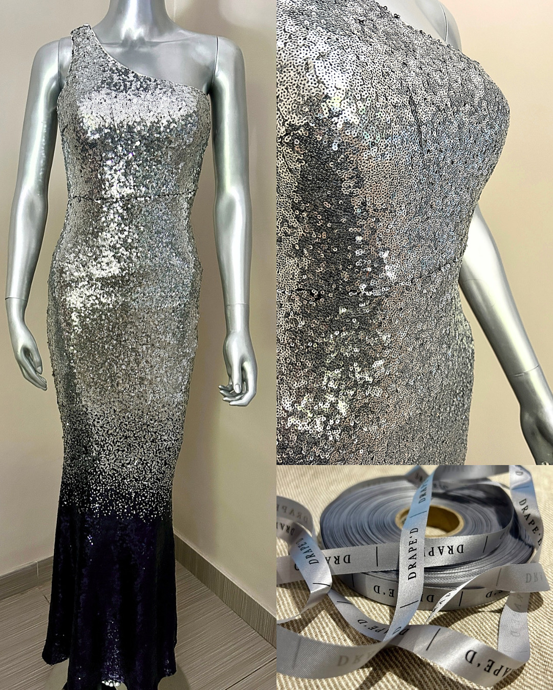 River silver dress for hire in Cape Town