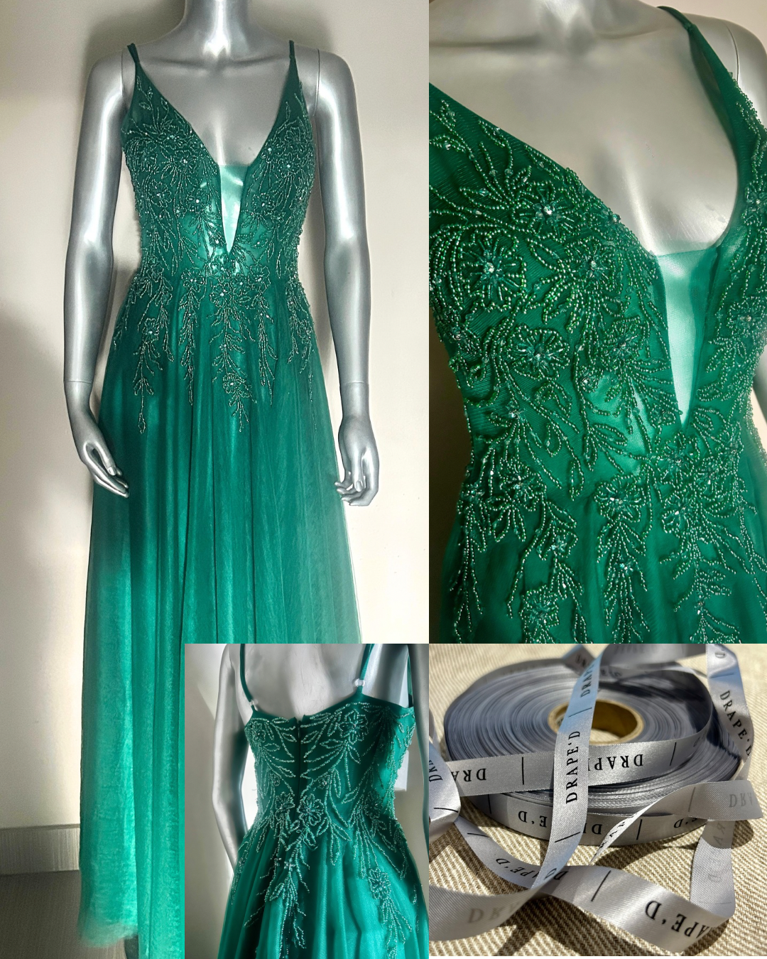 Petal green dress for hire in Cape Town